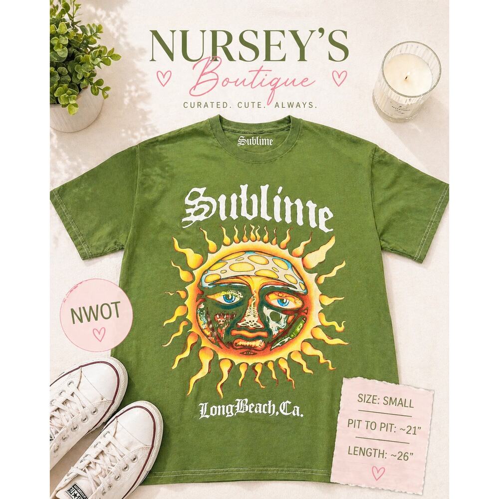 Sublime Sun Graphic Tee Long Beach CA Green NWOT Size S